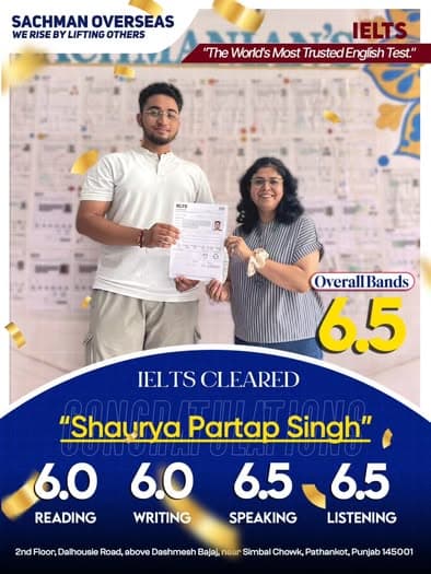 Sachman Institute post: Shaurya Partap Singh cleared IELTS with an overall 6.5